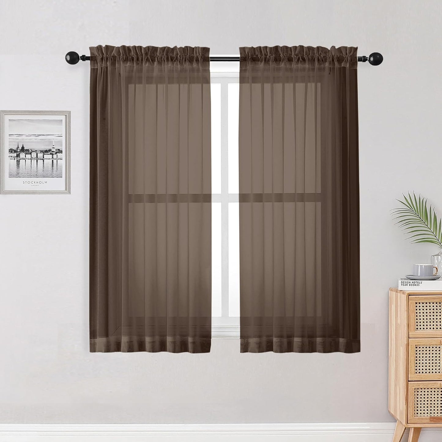 OWENIE Sheer Curtains 84 inches Long 2 Panels Set for Living Room/Bedroom, Rod Pocket Voile Sheer Panel Drapes, White, 2pcs, Each 42" W x 84" L - Colors A