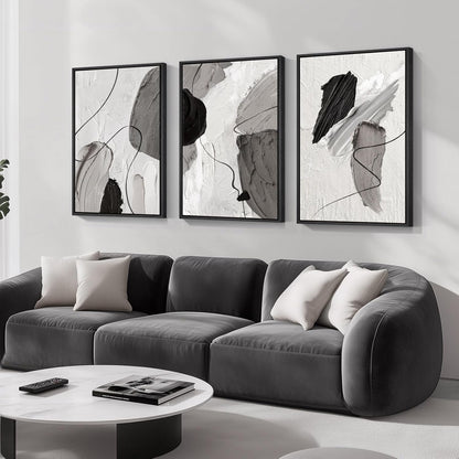 Large Framed Black and White Abstract Wall Art for Living Room, 3 Piece Big Modern Canvas Prints Paintings Artwork for Walls, Minimalist Abstract Art Pictures for Hallway, Office Wall Decor 24x36 In