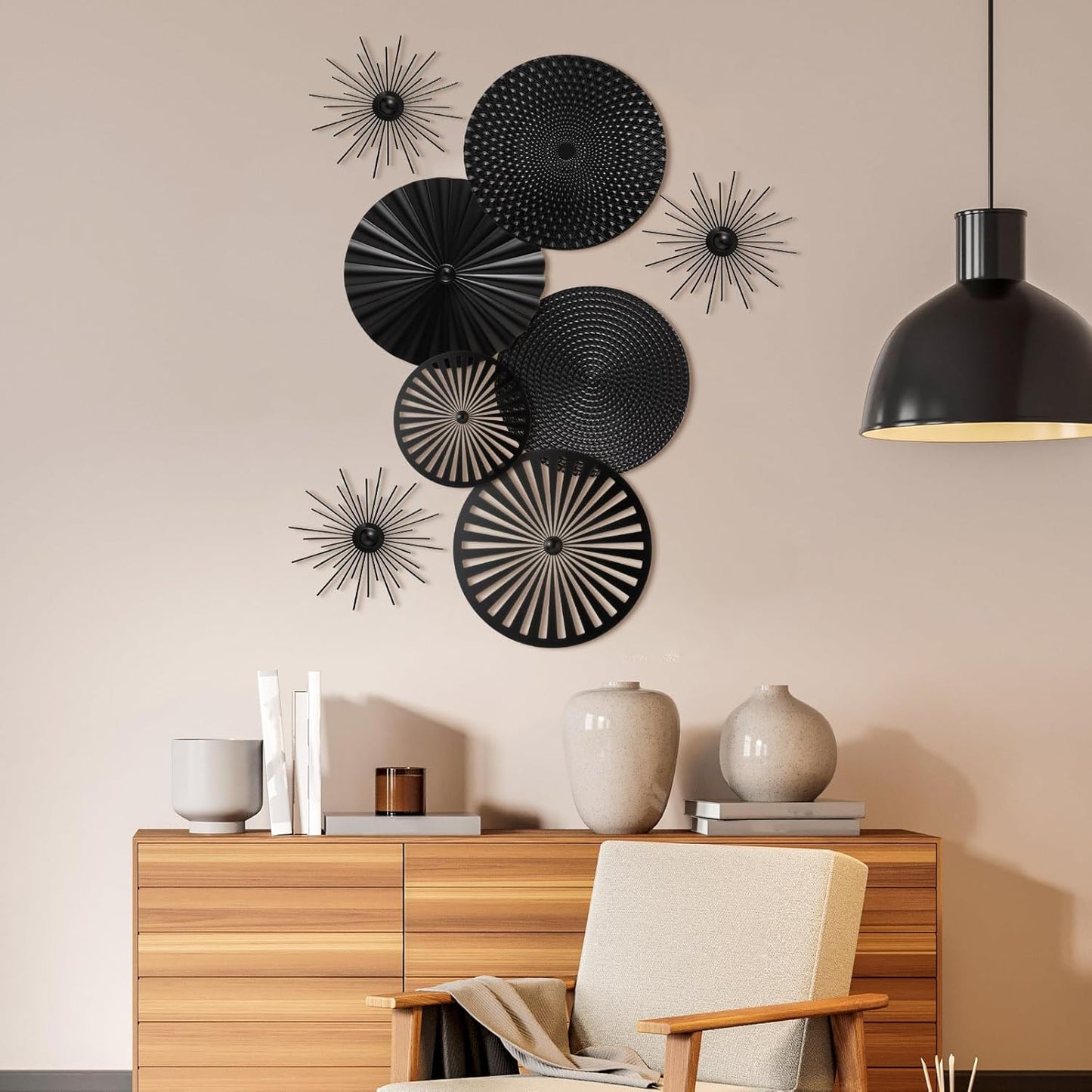 8 Pcs Gold Wall Decor Modern Metal Decor Metal Starbursts Radial Plate Art Hanging Decorative Wall Decorations for Home Bedroom Bathroom Living Room Office Sculpture(Gold)