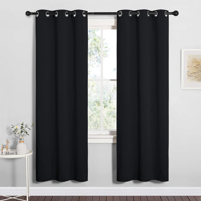 NICETOWN Halloween Pitch Black Solid Thermal Insulated Grommet Blackout Curtains/Drapes for Bedroom Window (2 Panels, 42 inches Wide by 63 inches Long, Black) - Colors E