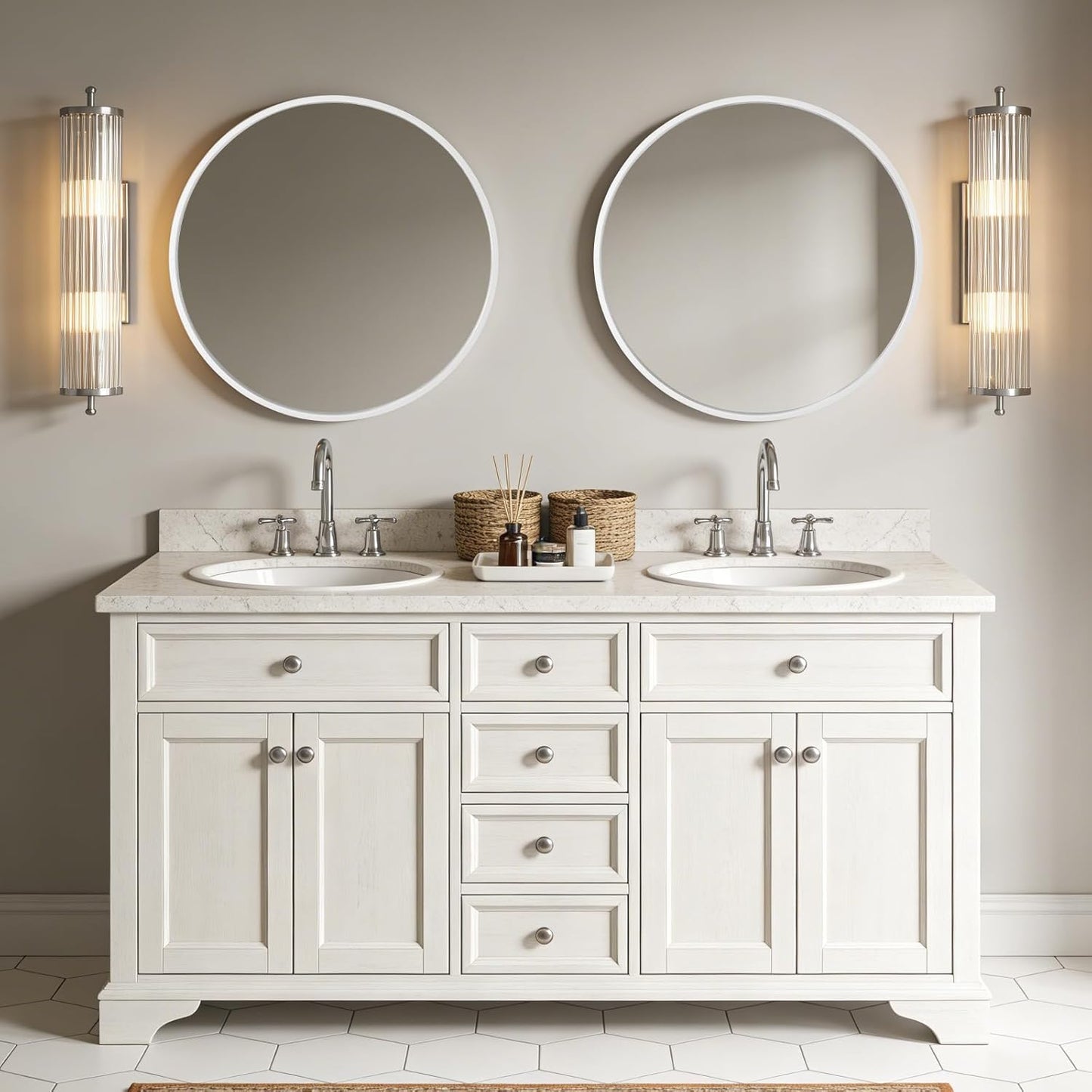 WallBeyond Wood Round Mirror with Wood Frame 24 inch Circle Wall Mirror for Bathroom Round Wall Mirror for Wall Decor, Vanity, Entryway Living Room (Walnut)