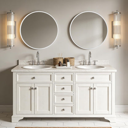 WallBeyond Wood Round Mirror with Wood Frame 24 inch Circle Wall Mirror for Bathroom Round Wall Mirror for Wall Decor, Vanity, Entryway Living Room (Walnut)