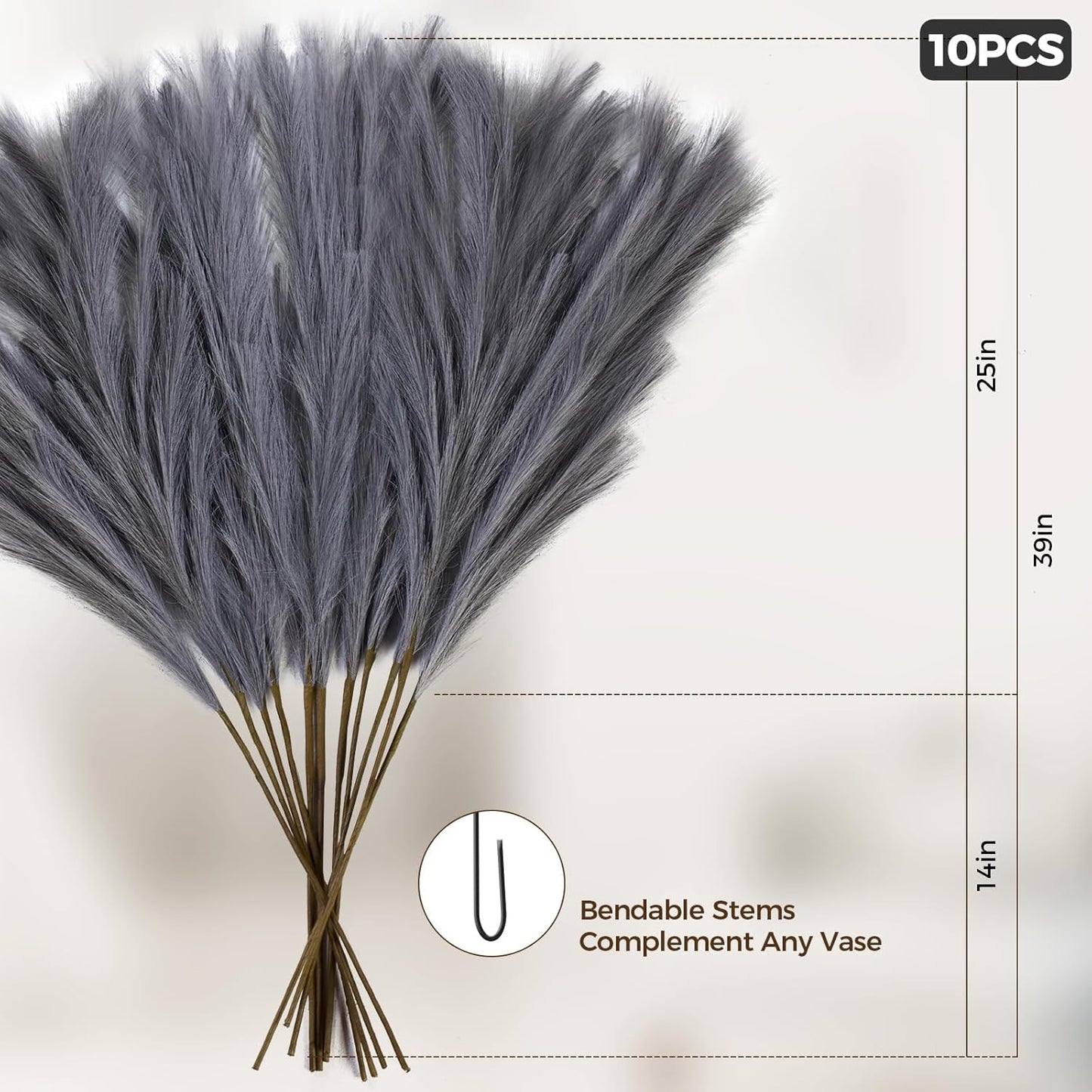 10 Pcs 39''/3.2FT Faux Pampas Grass Decor, Large Tall Fluffy Artificial Fake Flower, Bedroom Decor Boho Decor Pompas Floral for Vase Filler Farmhouse Home Wedding Decor (Blue)