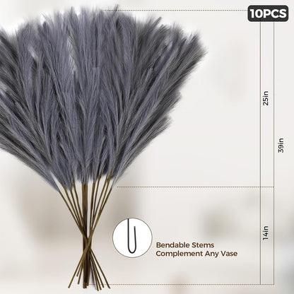 10 Pcs 39''/3.2FT Faux Pampas Grass Decor, Large Tall Fluffy Artificial Fake Flower, Bedroom Decor Boho Decor Pompas Floral for Vase Filler Farmhouse Home Wedding Decor (Blue)