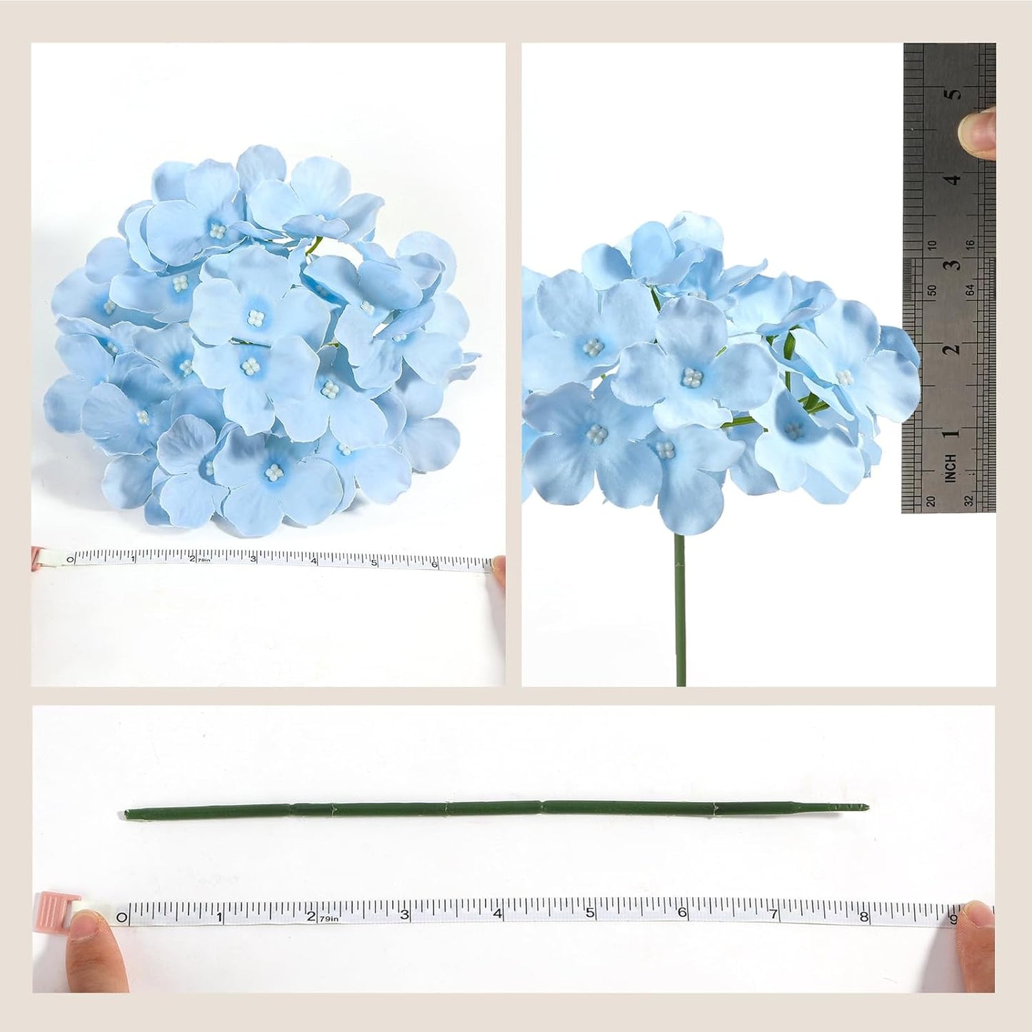 Auihiay 64 PCS Artificial Hydrangea Flowers, Silk Hydrangea Full Flowers Heads with Stems for Wedding Centerpieces, Home, Garden, Baby Shower, Party Decoration (Ivory)