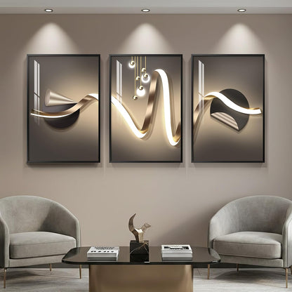 Framed Modern Luxury Gold Wall Art, Set of 3 Piece Contemporary Paintings Artwork for Walls, Golden Prints Pictures with Gold Frame, Wall Decor for Living Room, Hallway, Bedroom, Office 16x24 Inch