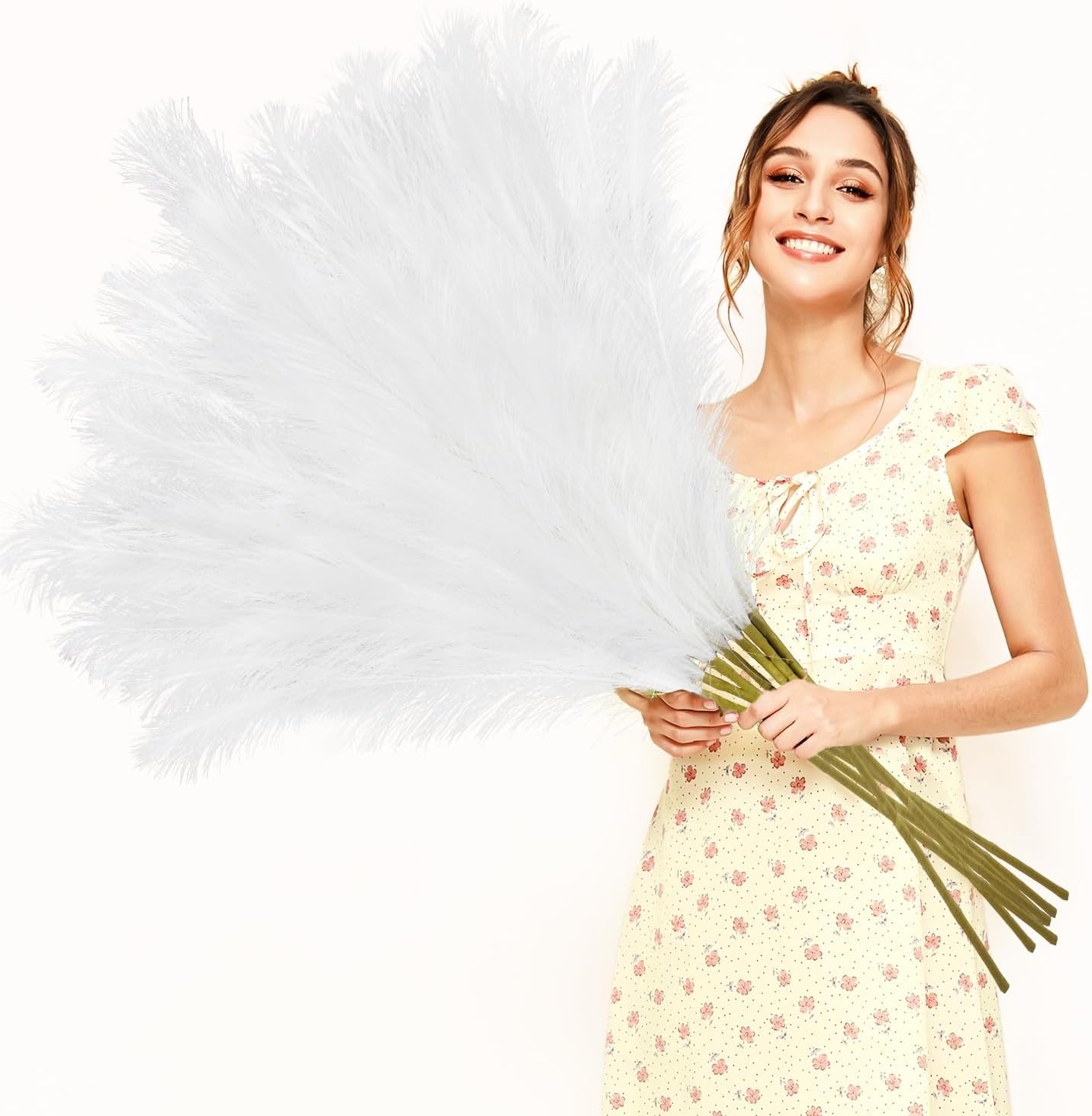 obbsie 50pcs Pink Faux Pampas Grass Decor, 21.6" Short Artificial Floral Branches Vase Filler Flower Arrangement for Home Wedding Boho Outdoor Decor