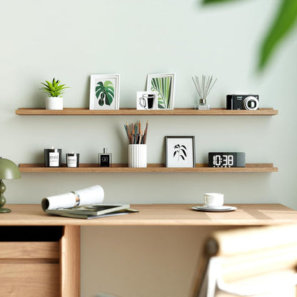 White Floating Shelves for Wall Decor, Wall Mounted Wood Storage Shelf for Bedroom, Living Room, Bathroom, Kitchen, Nursery, Display Picture Ledge Shelf with Lip Set of 2-14 Inches, White