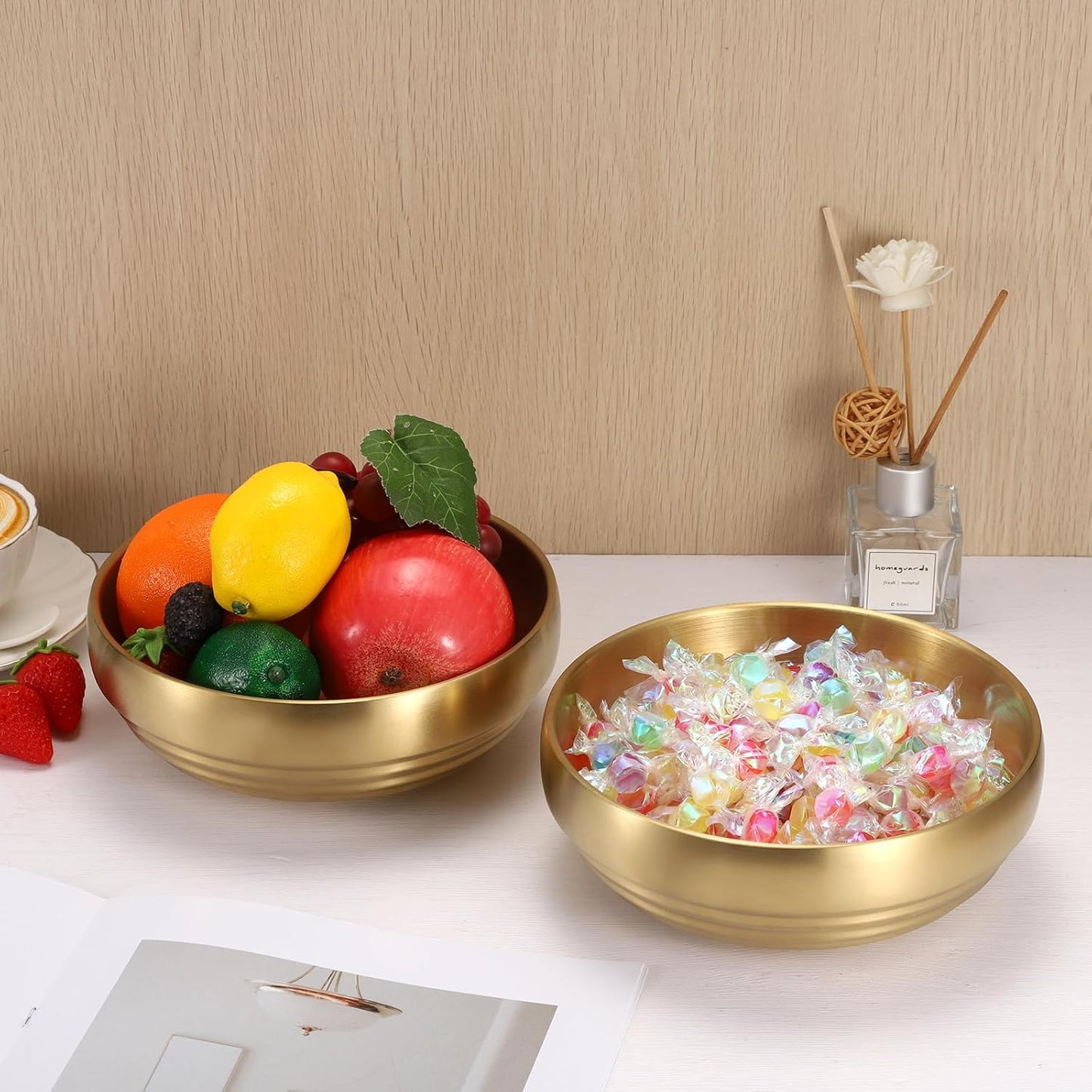 Key Bowl for Entryway Table Decorative Key Dish for Organizing Tabletop Catch All Bowl Gold Fruit Bowls for Kitchen Counter, Coffee Table,7.4 Inches