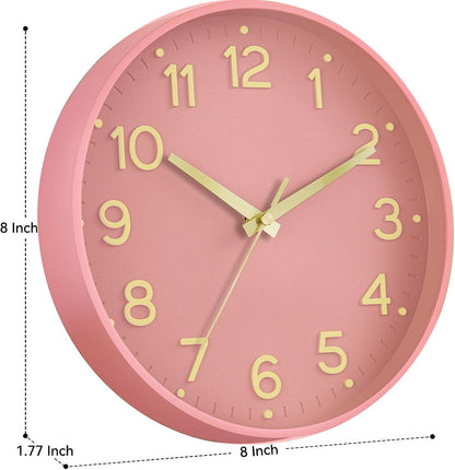 Roymnie Wall Clock Green, Silent Wall Clocks Battery Operated 8 Inch-Modern Non Ticking Analog Clock Decorative for Kitchen Office Bathroom Bedroom(Gold)