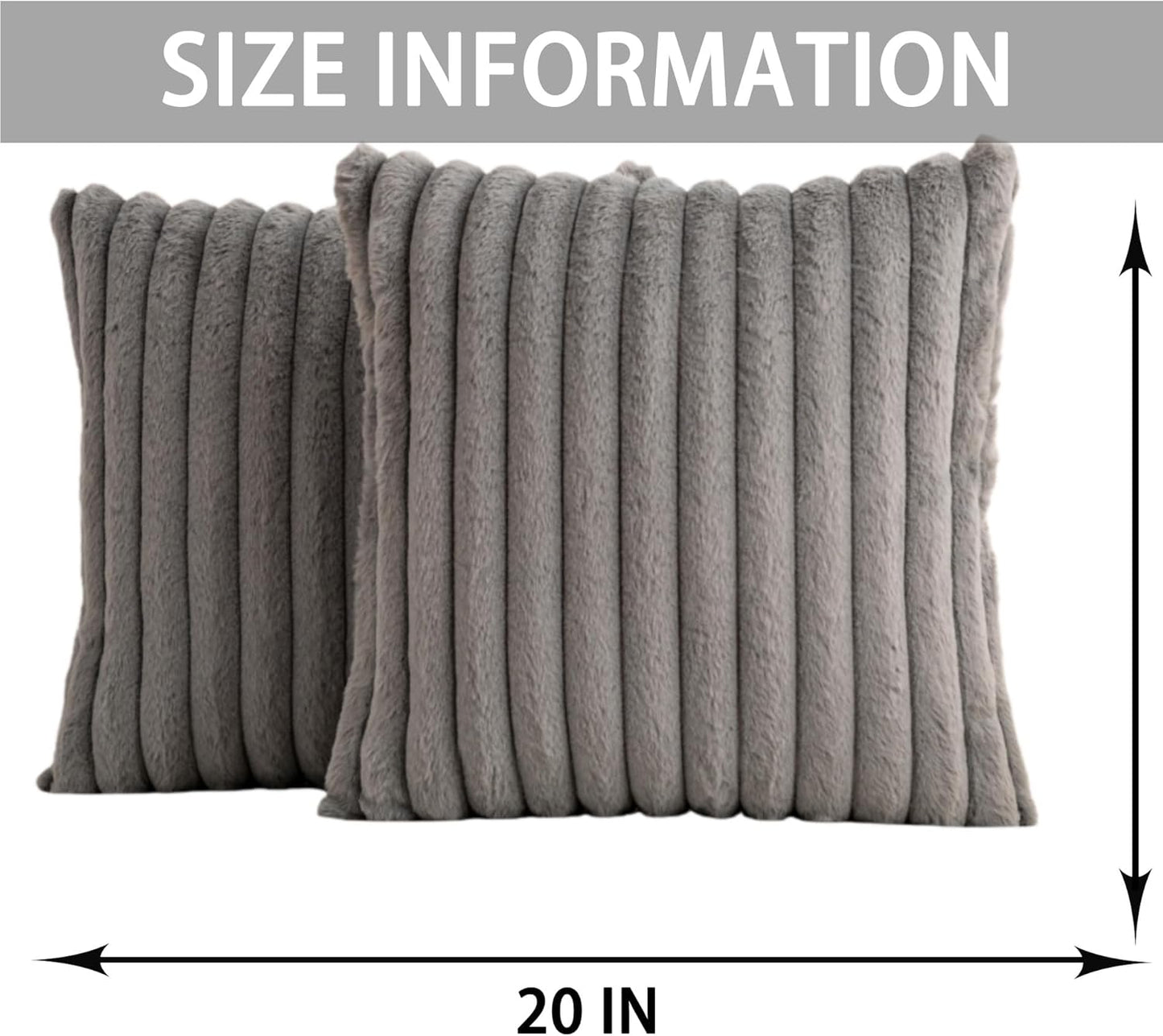 Aegero Pack of 2 Faux Fur Christmas Throw Pillow Covers 18x18 Inch, Soft Plush Striped Neutral Couch Pillow Cover, with Velvet Back Modern Home Decor for Sofa Living Room Couch Bed Cream White