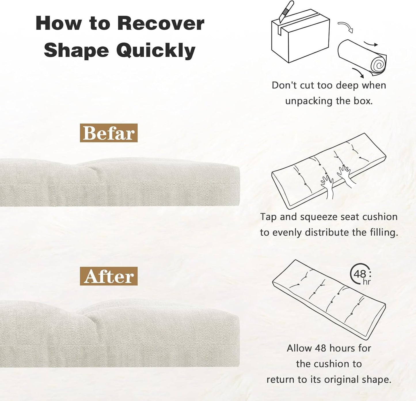 baibu 36 Inch Memory Foam Bench Cushion, Dual-Layer Patent Design Non-Slip Indoor Bench Cushion with Ties, 36x15x3Inch, Beige