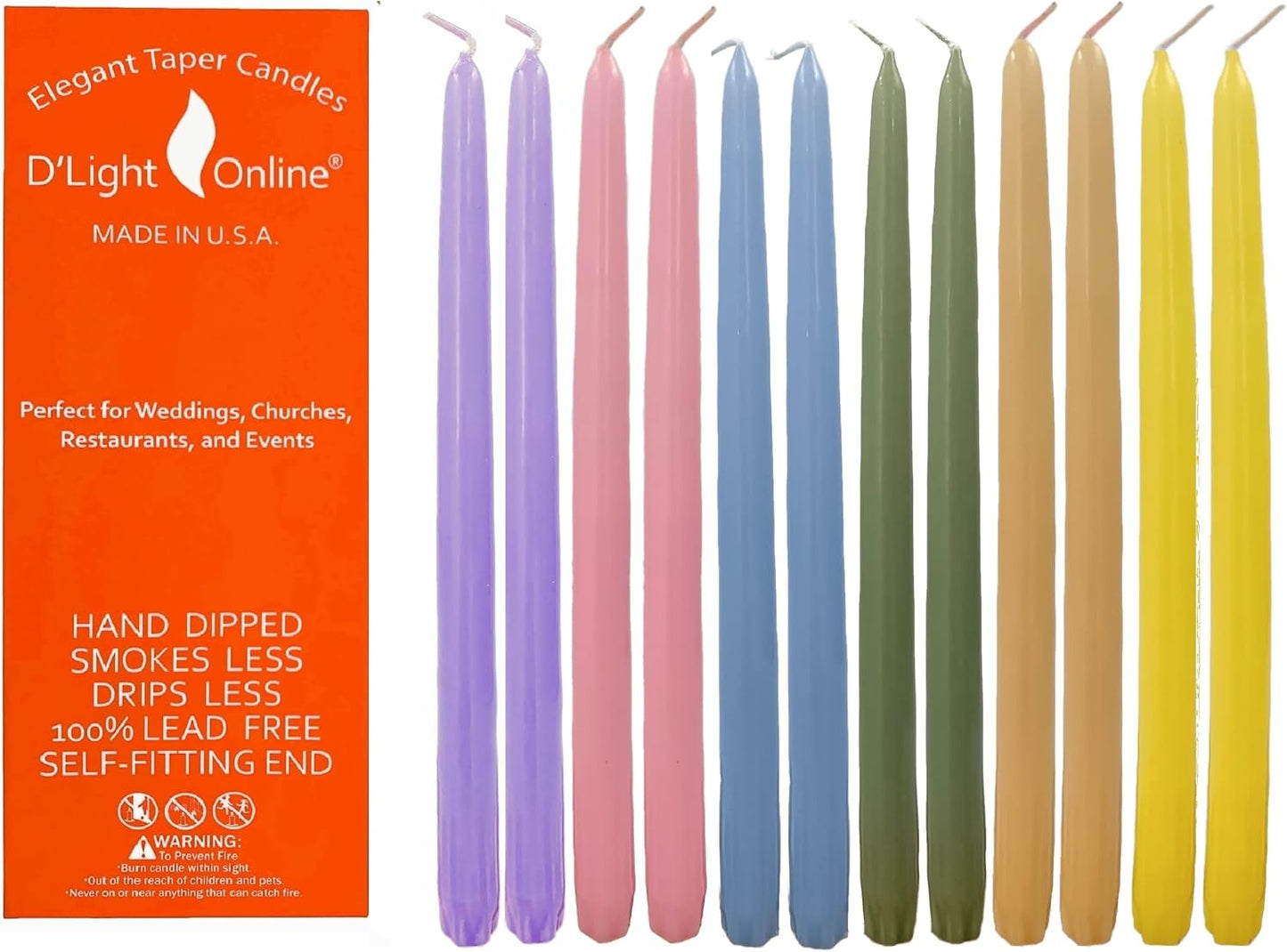 D'light Online White Taper Candles, 10 Inch Premium Quality Candles Hand-Dipped Tapered Candles, Dripless, Smokeless and Unwrapped Bulk Pack for Events - Set of 12 (10 Inch, White)
