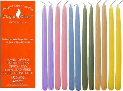 D'light Online White Taper Candles, 10 Inch Premium Quality Candles Hand-Dipped Tapered Candles, Dripless, Smokeless and Unwrapped Bulk Pack for Events - Set of 12 (10 Inch, White)