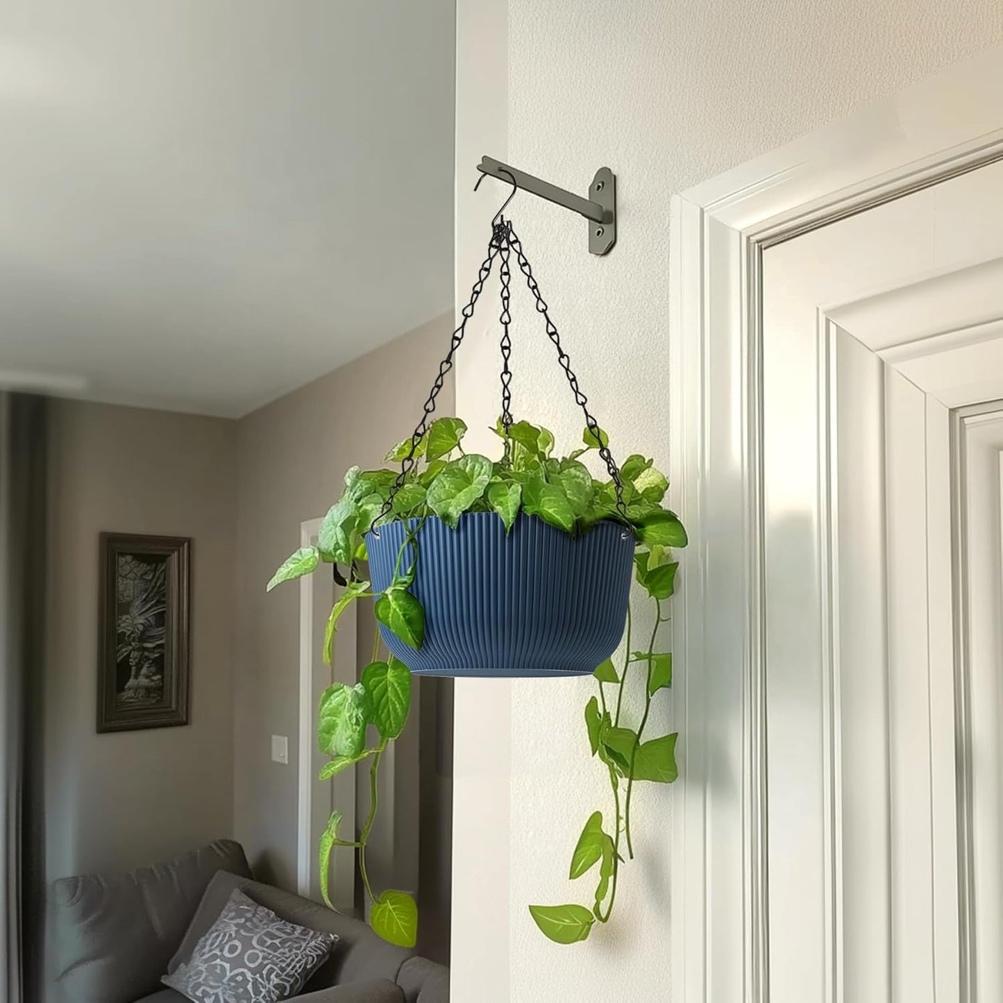 T4U 10 Inch Hanging Planters for Indoor Plants, 2 Pack White Self Watering Hanging Plant Pot, Hanging Pots Set with Drainage Hole & Plug & Chain with 3 Hooks for Garden Home Decor