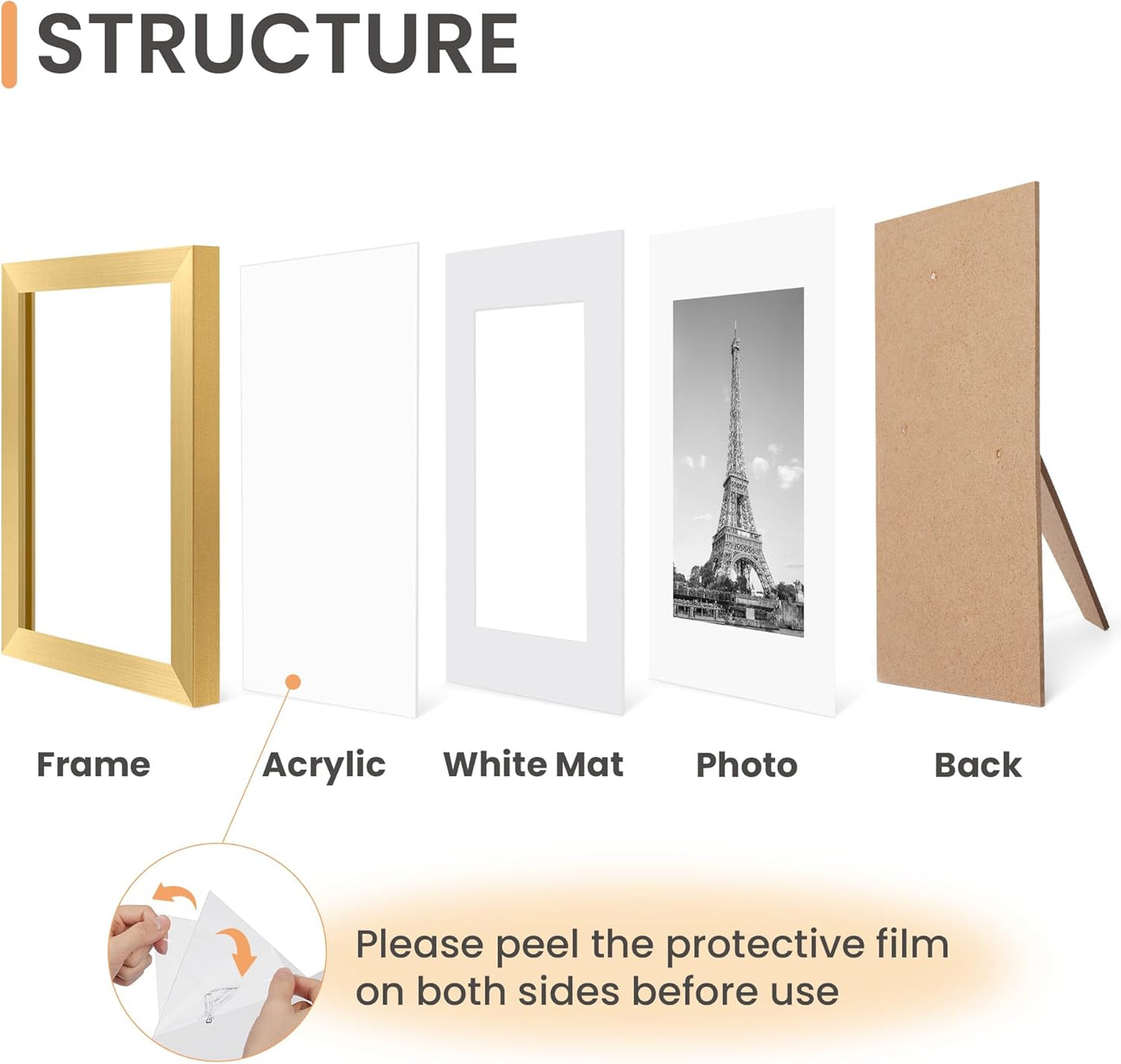upsimples 5x7 Picture Frame Set of 10, Display Pictures 4x6 with Mat or 5x7 Without, Multi Photo Frames Collage for Wall or Tabletop Display, Black