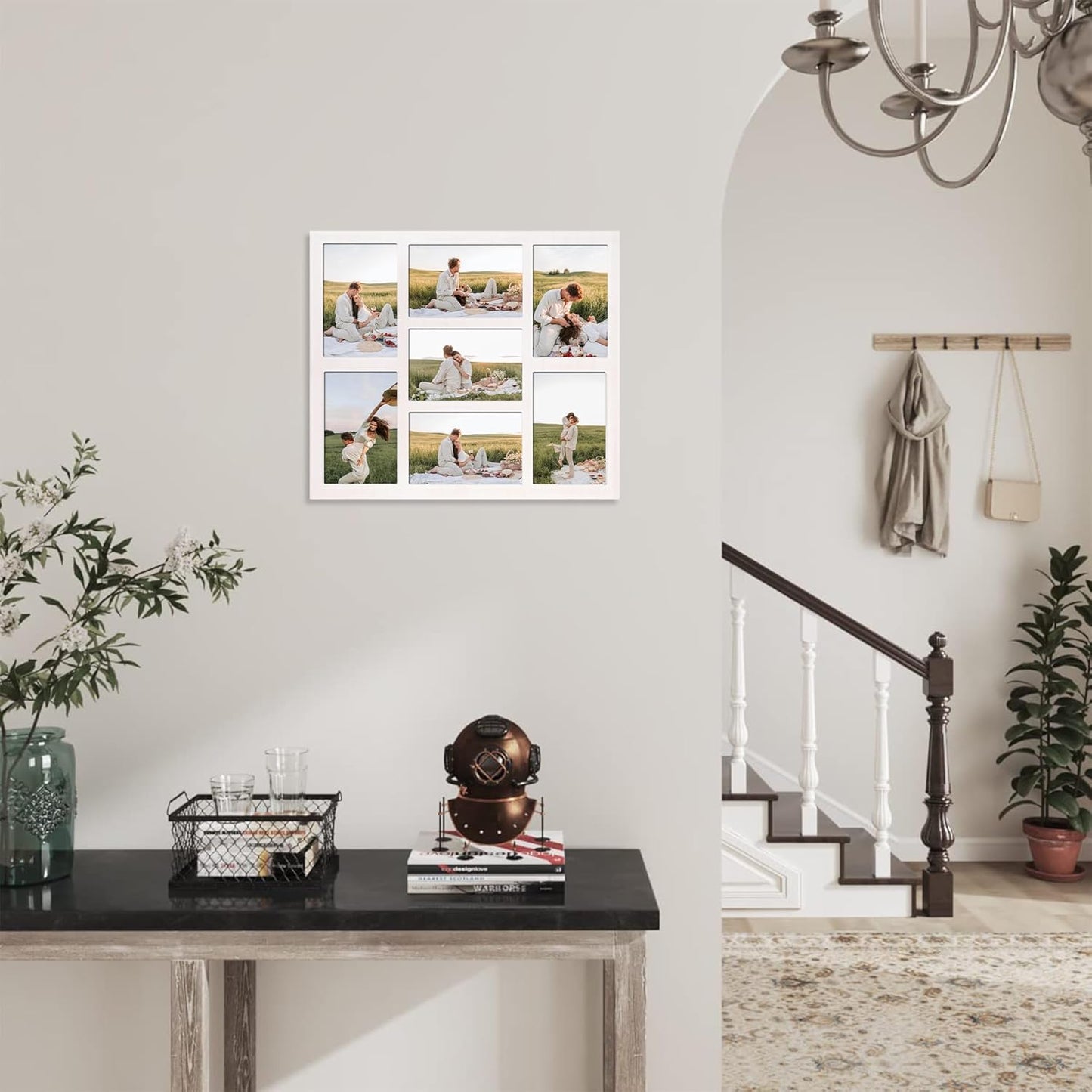 YESKAY 4x6 Picture Frame Collage for Wall Decor, Multiple Photo Collage Frames with Tempered Glass, 7-Opening for 4 x 6 Picture Frames, Rustic Brown, 1 Pack