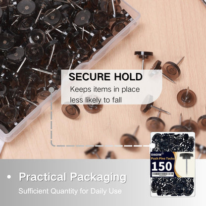 150 PCS Clear Push Pins Tacks Count in Reusable Box for Bulletin Boards and Wall Displays Heavy Duty Plastic Head