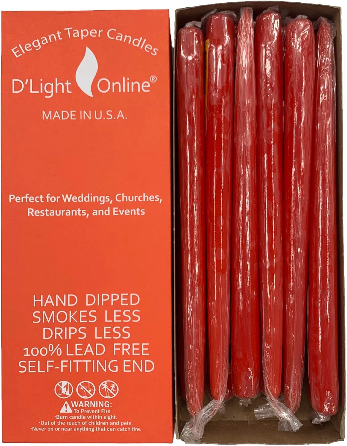 D'light Online White Taper Candles, 10 Inch Premium Quality Candles Hand-Dipped Tapered Candles, Dripless, Smokeless and Unwrapped Bulk Pack for Events - Set of 12 (10 Inch, White)
