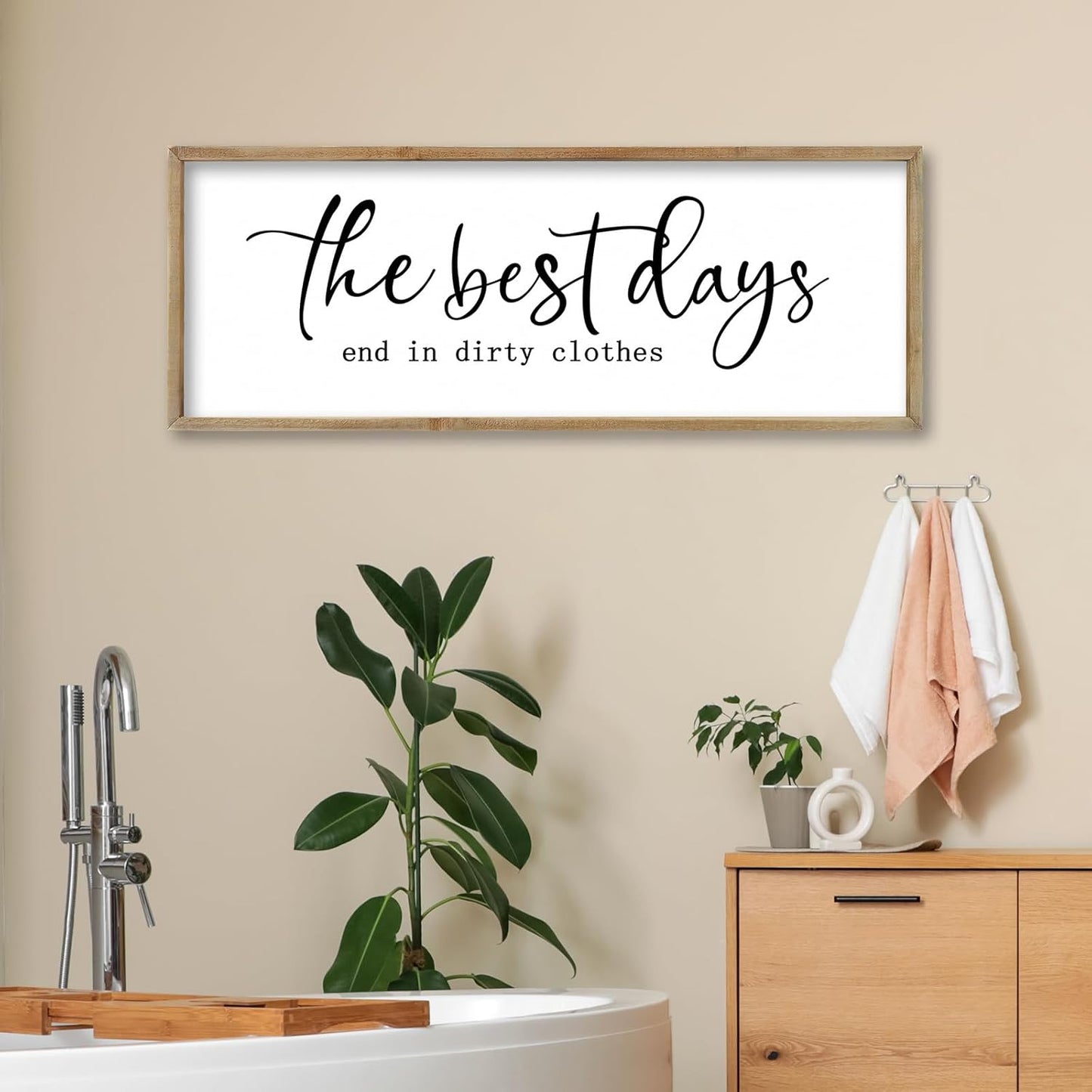 FZMHASLWW Gather Sign Wall Decor 32"×12" Large Wooden Framed for Dining Room Simple Home Kitchen Hanging Art (Wood)