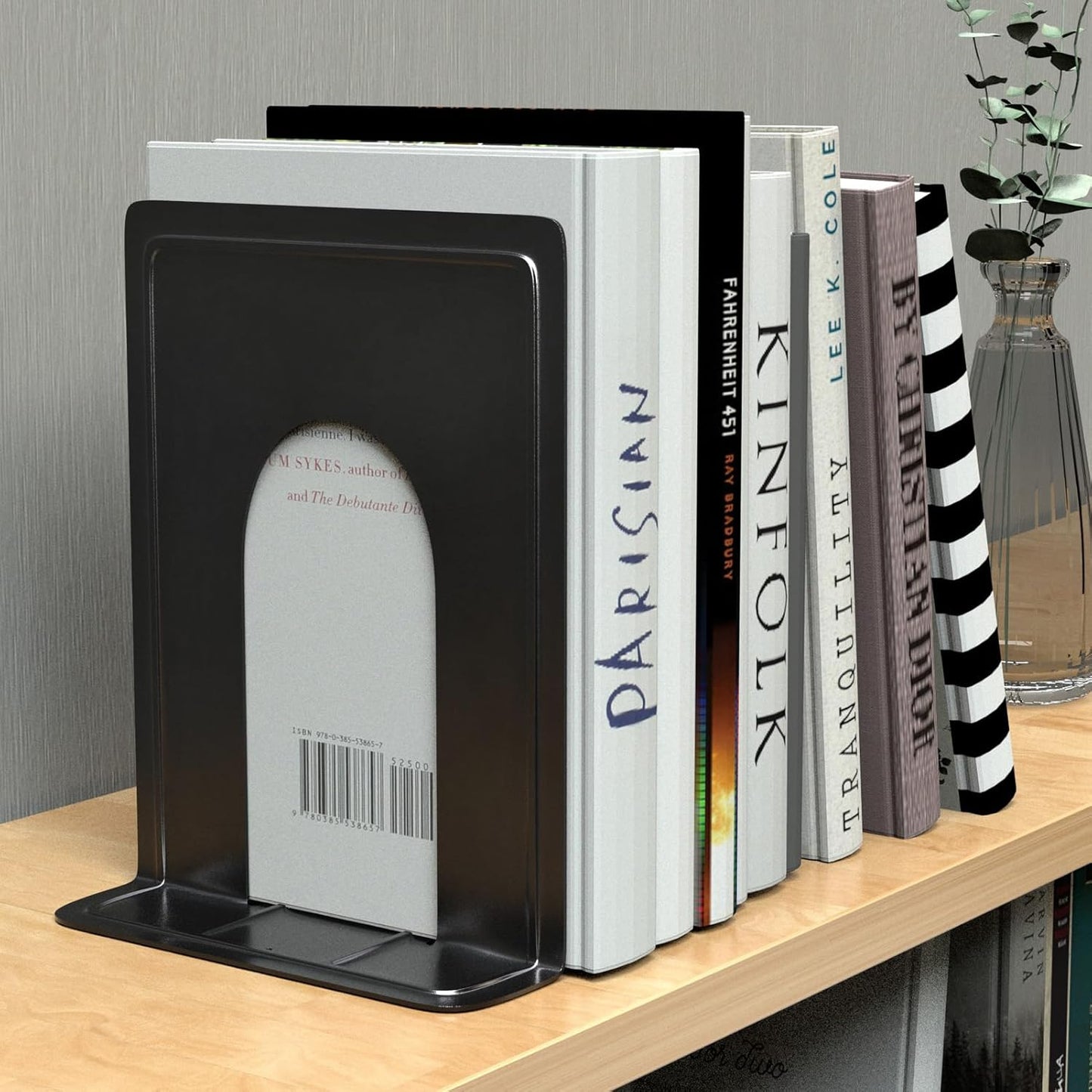 MaxGear Premium Matte Painted Book Ends, Heavy Duty and Sturdy Bookends for Shelves, Office Non-Skid Metal Book End Stopper for Books/CDs/DVDs, 6 x 4.6 x 6 in, Black, 2 Pairs/4 Pieces, Large