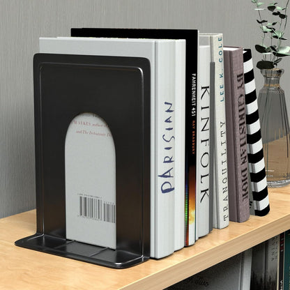 MaxGear Premium Matte Painted Book Ends, Heavy Duty and Sturdy Bookends for Shelves, Office Non-Skid Metal Book End Stopper for Books/CDs/DVDs, 6 x 4.6 x 6 in, Black, 2 Pairs/4 Pieces, Large