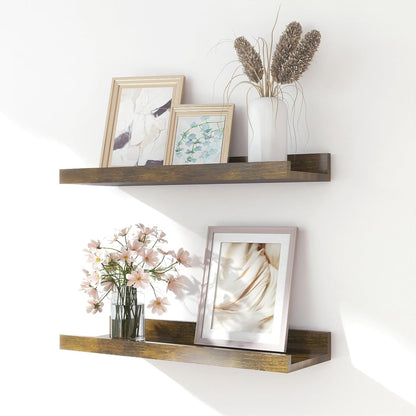 White Floating Shelves for Wall Decor, Wall Mounted Wood Storage Shelf for Bedroom, Living Room, Bathroom, Kitchen, Nursery, Display Picture Ledge Shelf with Lip Set of 2-14 Inches, White