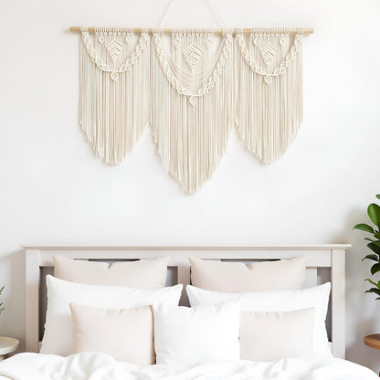 guzhiou large macrame wall hanging - Boho Tapestry Macrame Wall Decor Art- Chic Bohemian Handmade Woven Tapestry Home Decoration for Bedroom Living Room Apartment Wedding Party - 43"x32" (Wood bead)