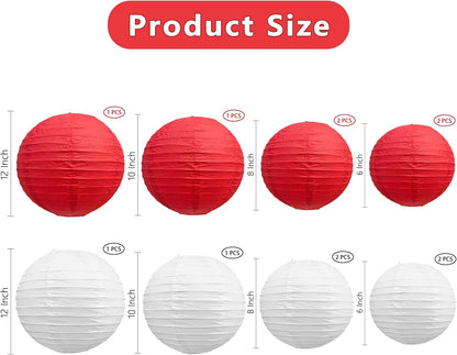 BEISHIDA 10Pcs White Paper Lanterns Decorative Chinese/Japanese Hanging Round Paper Lanterns Lamp for Birthday, Wedding, Christmas, Bridal, Home Decor, Party Decoration(Size of 4”, 6”, 8”, 10”)