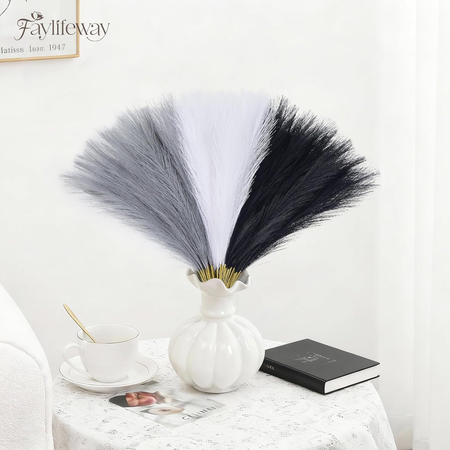 50pcs Pampas Grass 17in for Living Room Decor, Blush Pink Pampas Grass Decor, Fluffy Pink Flowers for Home Birthday Bathroom Baby Shower Wall Bow Decor(Blush & Cream & Pink)