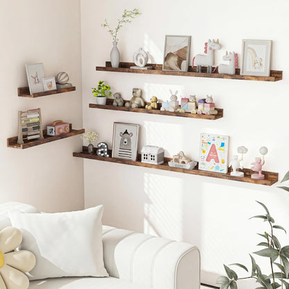 Heimlove Picture Ledge Shelf, Floating Shelves Set of 2, 24 Inches Picture Shelf for Wall with Ledge, Kids Bookshelf Wall Mounted for Living Room Bedroom Decor Books Photo Frames - White