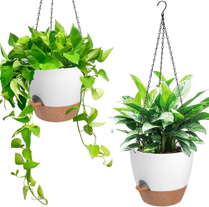 Vanslogreen Hanging Planters for Indoor Outdoor Plants, 2 Pack Self Watering Hanging Pot with Drainage Holes & Removable Tray (Black, 8'')
