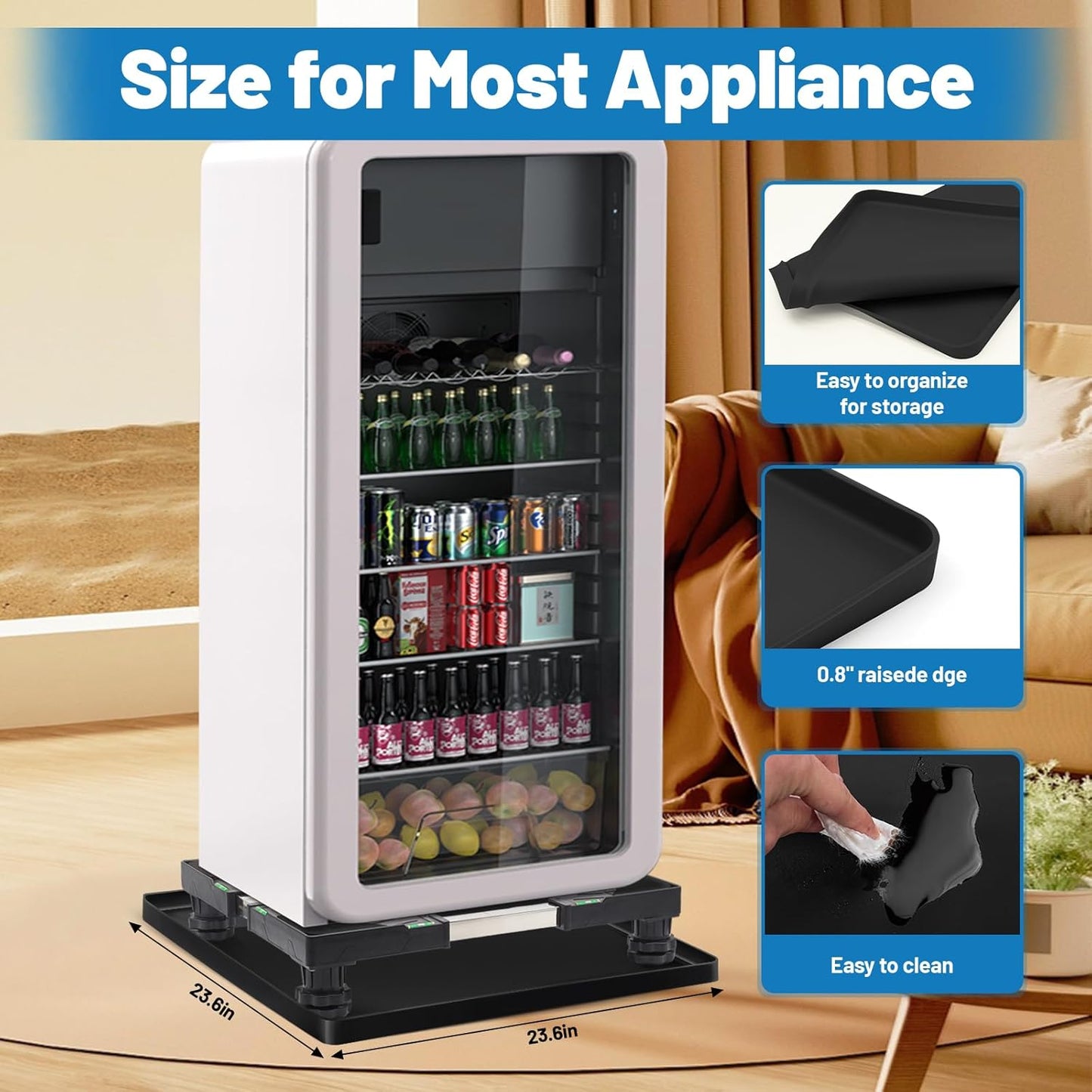 Nefish Mini Fridge Stand Universal Raised Base Adjustable Refrigerator Stands with 4 Strong Feet Washing Machine Pedestal Multi-Functional Bases for Dryer (Black)