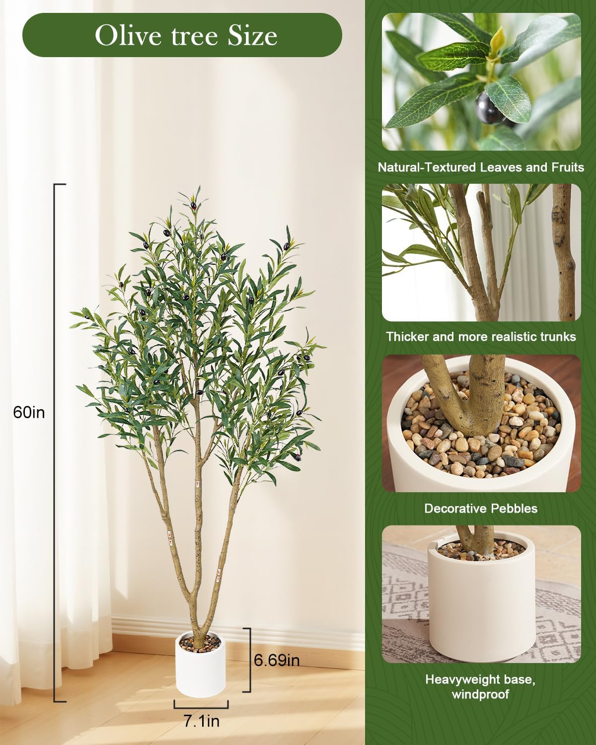Olive Tree 6FT Fake Tree Faux Plants Indoor with Pot Artificial Tree Nearly Natural Olive Branches and Fruits for Living Room Home Office Decorations