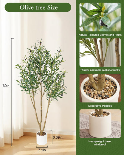 Olive Tree 6FT Fake Tree Faux Plants Indoor with Pot Artificial Tree Nearly Natural Olive Branches and Fruits for Living Room Home Office Decorations