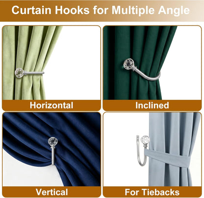 KAMANINA Curtain Holdbacks 2pcs, Gold Curtain Tiebacks, Window Curtains Hooks for Wall, Decorative Holders for Drapes with Crystal Finials(5.4" L × 4.1" W)