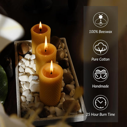Pure Natural Beeswax Pillar Candles Bulk - Pack of 6 - Honeycomb Surface, No Scent- for Emergency/Prayer/Relax (2inch Diameter, 4 inch Tall - Off White)