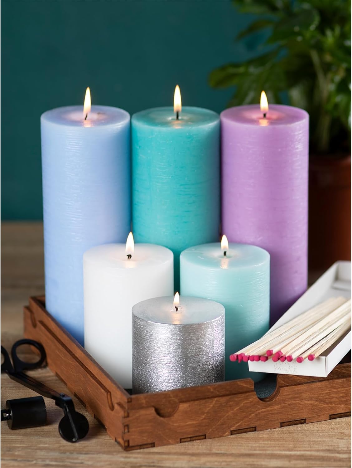 CANDWAX 3x4 inch Pillar Candles Set of 3 – Unscented Dripless Rustic Dark Blue Candles for Room Decor, Weddings, Centerpieces
