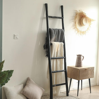 FUIN 57in Wood Blanket Ladder Living Room Decorative Wall Leaning Farmhouse Quilt Display Holder Rustic Wooden Towel Rack for Bathroom, Brown
