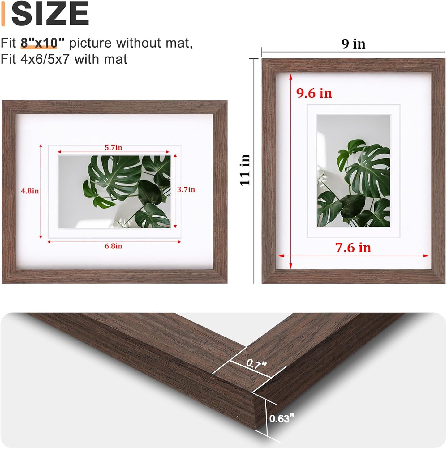 Egofine 8x10 Picture Frames Set of 4, Made of Solid Wood Covered by Plexiglass 4x6 and 5x7 with Mat or 8x10 without Mat, for Table Top Display and Wall Mounting Photo Frame Black