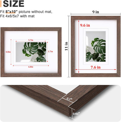 Egofine 8x10 Picture Frames Set of 4, Made of Solid Wood Covered by Plexiglass 4x6 and 5x7 with Mat or 8x10 without Mat, for Table Top Display and Wall Mounting Photo Frame Black