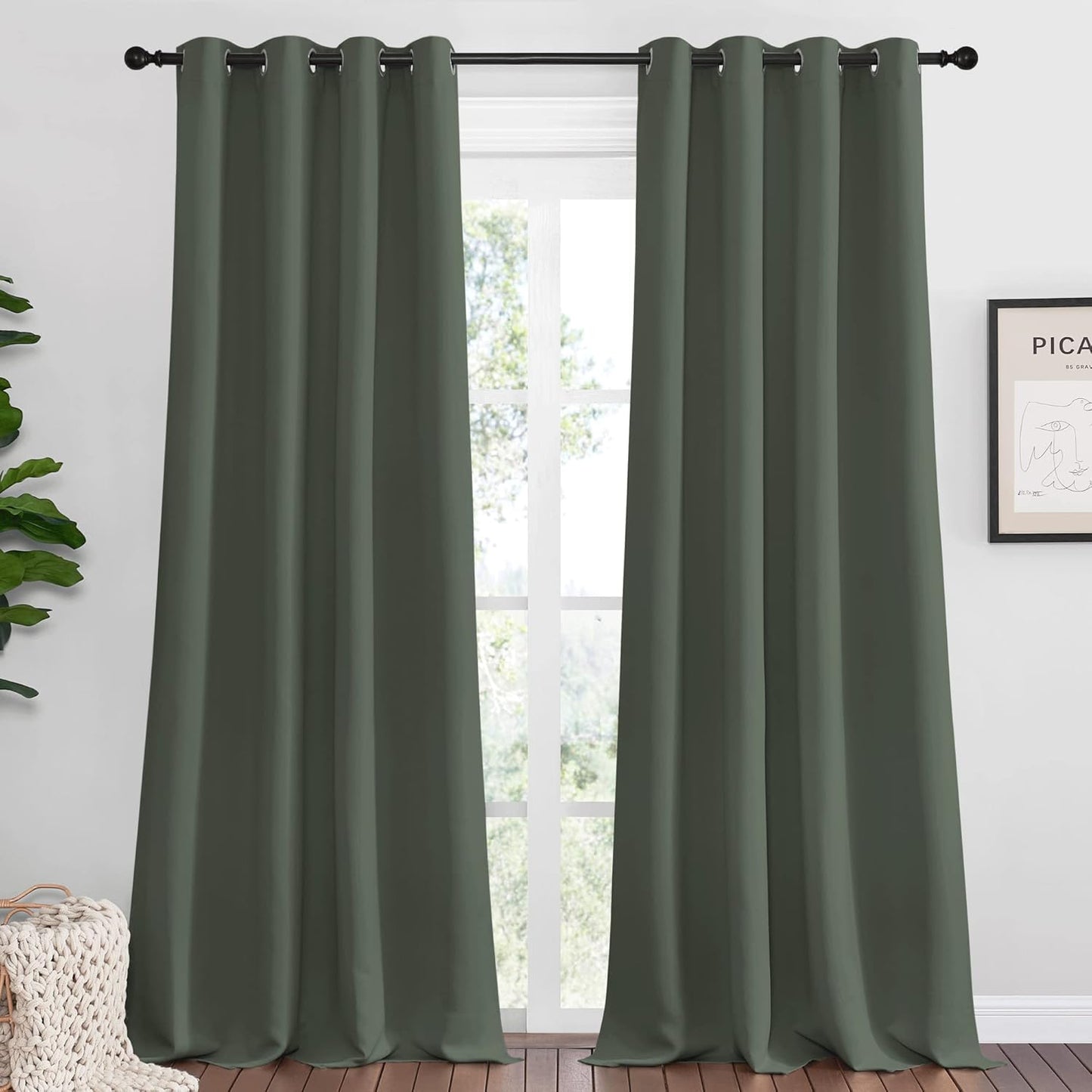 NICETOWN Halloween Pitch Black Solid Thermal Insulated Grommet Blackout Curtains/Drapes for Bedroom Window (2 Panels, 42 inches Wide by 63 inches Long, Black) - Colors C