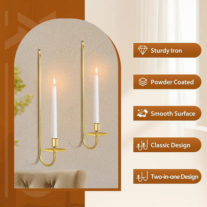 Candle Sconces Set of 2, Taper & Pillar Wall Candle Holder, 13.2 Inch Black Wall Sconces Set of Two, Decor for Entryway, Stair Corner, Living Room, Gifts for Men Women Mom or Dad