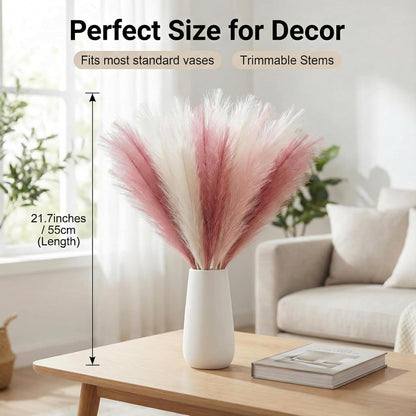 Pampas Grass Decor 21.7 Inch 30pcs, Faux Pampas Grass White Beige Brown Ultra Fluffy No Shedding for Boho Home Bedroom Wedding Vase Filler Dried Flower Arrangement