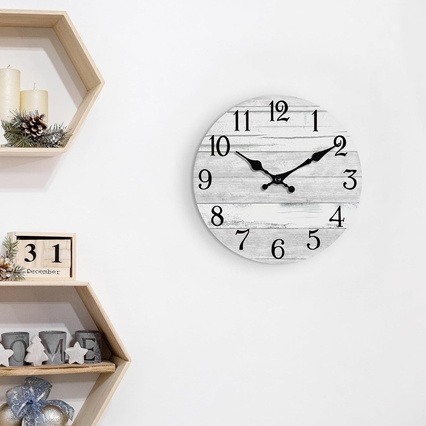 KECYET Wall Clock Battery Operated 8 Inch Silent Non Ticking Coastal Design Country Rustic Retro Decorative for Bathroom Kitchen Living Room Bedroom