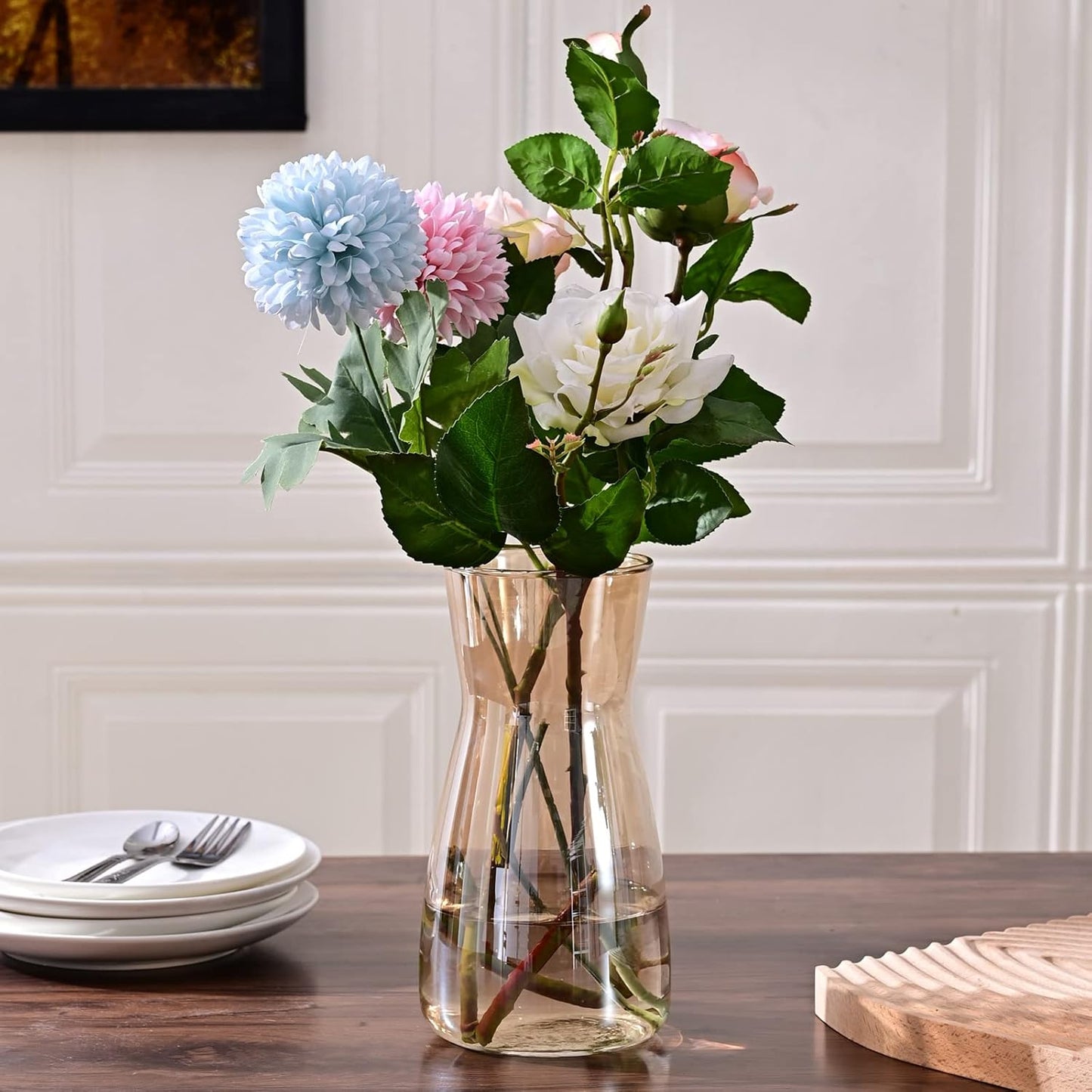 8 inch Clear Glass Flower Vases for Centerpiece Table Home Indoor Desk Decor,Ins Modern Boho Style Vase for Wedding Housewarming Gift