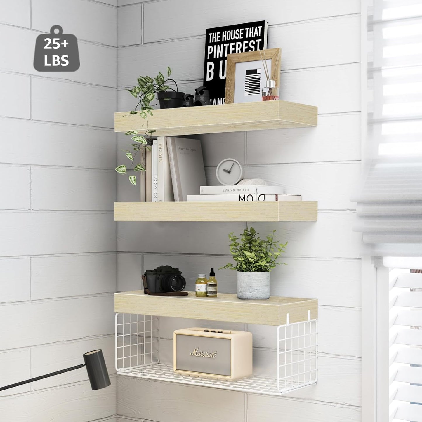 QEEIG Bathroom Shelves Over Toilet - Wall Mounted Floating Shelves Toilet Paper Storage Small Farmhouse Decor Shelf 16 inch Set of 3, Rustic Brown (019-BN3)