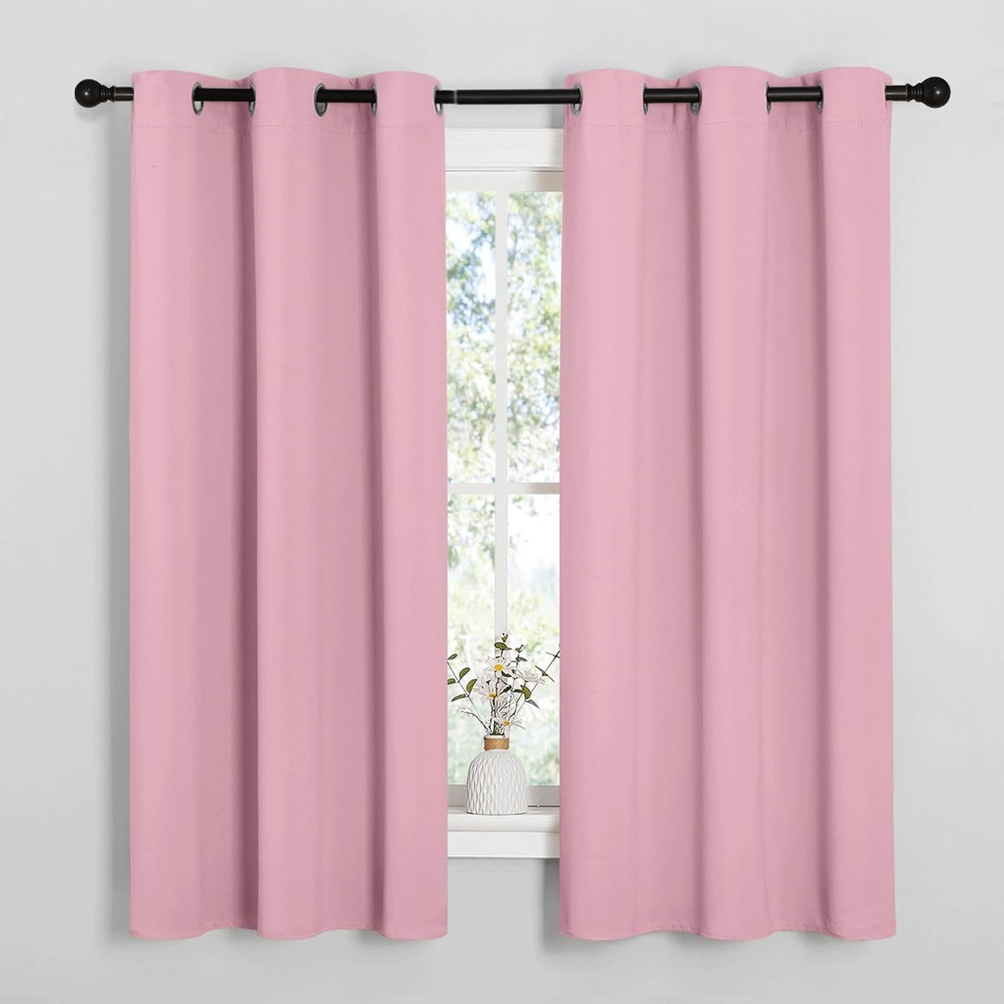 NICETOWN Halloween Pitch Black Solid Thermal Insulated Grommet Blackout Curtains/Drapes for Bedroom Window (2 Panels, 42 inches Wide by 63 inches Long, Black) - Colors A