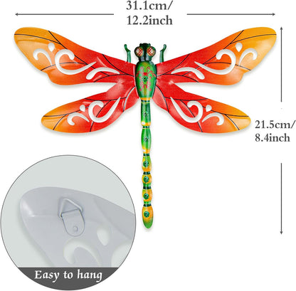 SUNREEK Metal Dragonfly Wall Decor, 9 Inches Dragonfly Outdoor Wall Art for Fence Garden Yard Patio Decorations