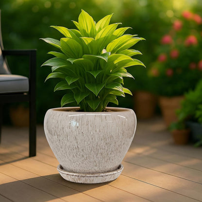 Deep Dream 6 Inch Plant Pots- Ceramic Planter Pot with Drainage Hole and Saucer, Round Flower Pot for Indoor Outdoor Succulent, Snake Plants and Cactus, Blue
